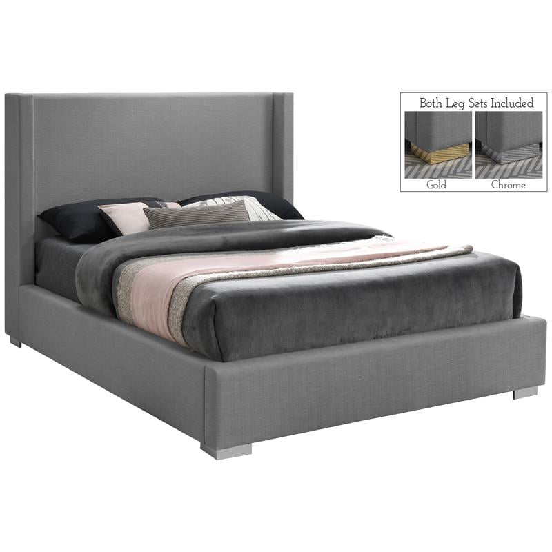 Bowery Hill Contemporary Grey Linen Textured Fabric King Bed