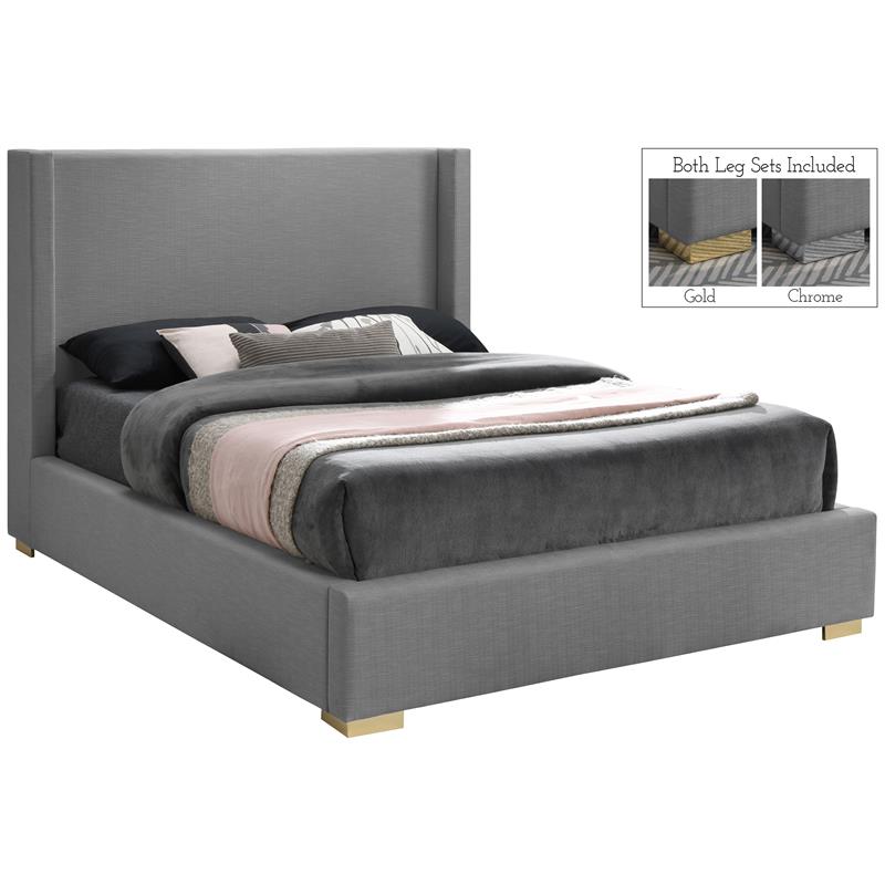 Bowery Hill Contemporary Grey Linen Textured Fabric Queen Bed