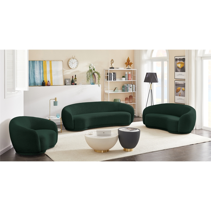 Bowery Hill Contemporary Rich Green Boucle Durable Fabric Sofa