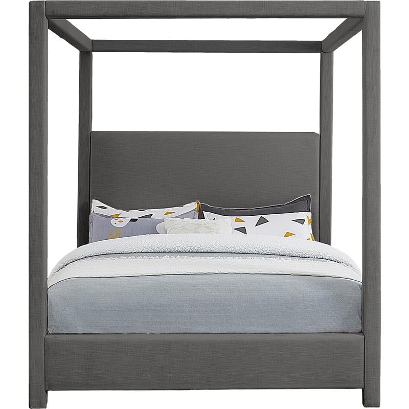 Bowery Hill Contemporary Grey Linen Textured Fabric Queen Bed
