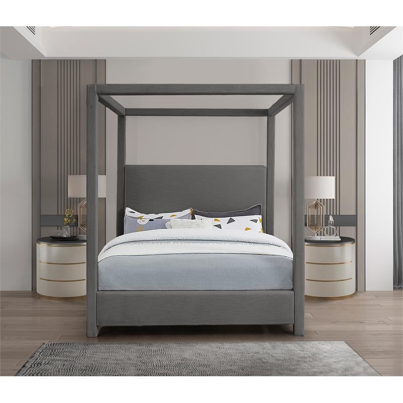 Bowery Hill Contemporary Grey Linen Textured Fabric Queen Bed