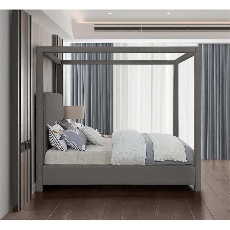 Bowery Hill Contemporary Grey Linen Textured Fabric Queen Bed