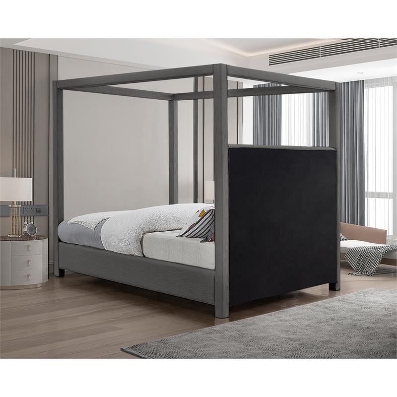 Bowery Hill Contemporary Grey Linen Textured Fabric Queen Bed