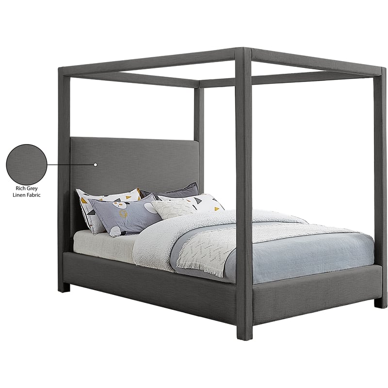 Bowery Hill Contemporary Grey Linen Textured Fabric Queen Bed