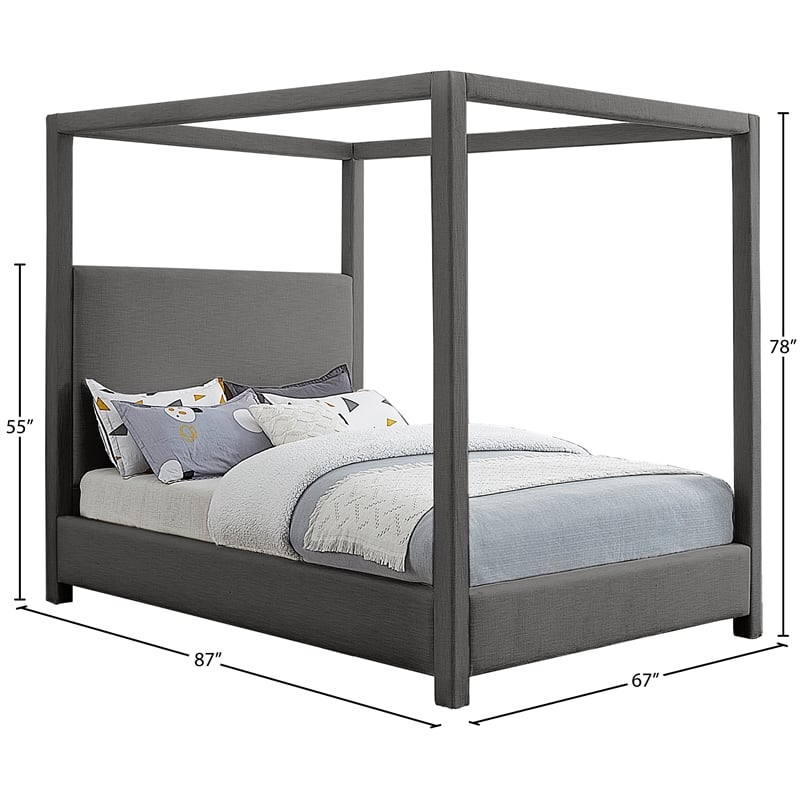 Bowery Hill Contemporary Grey Linen Textured Fabric Queen Bed
