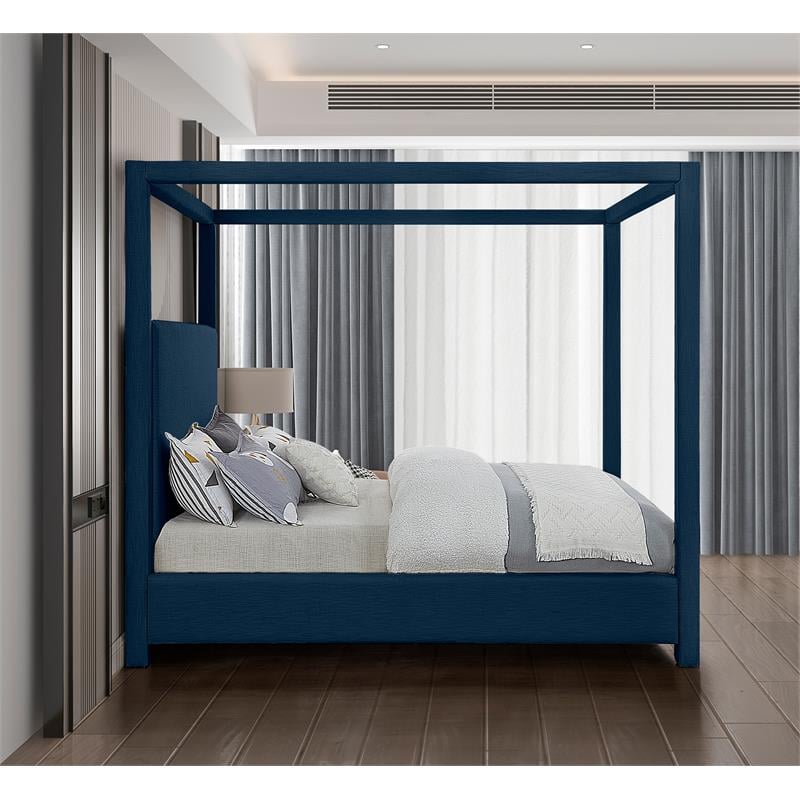 Bowery Hill Contemporary Navy Linen Textured Fabric Queen Bed