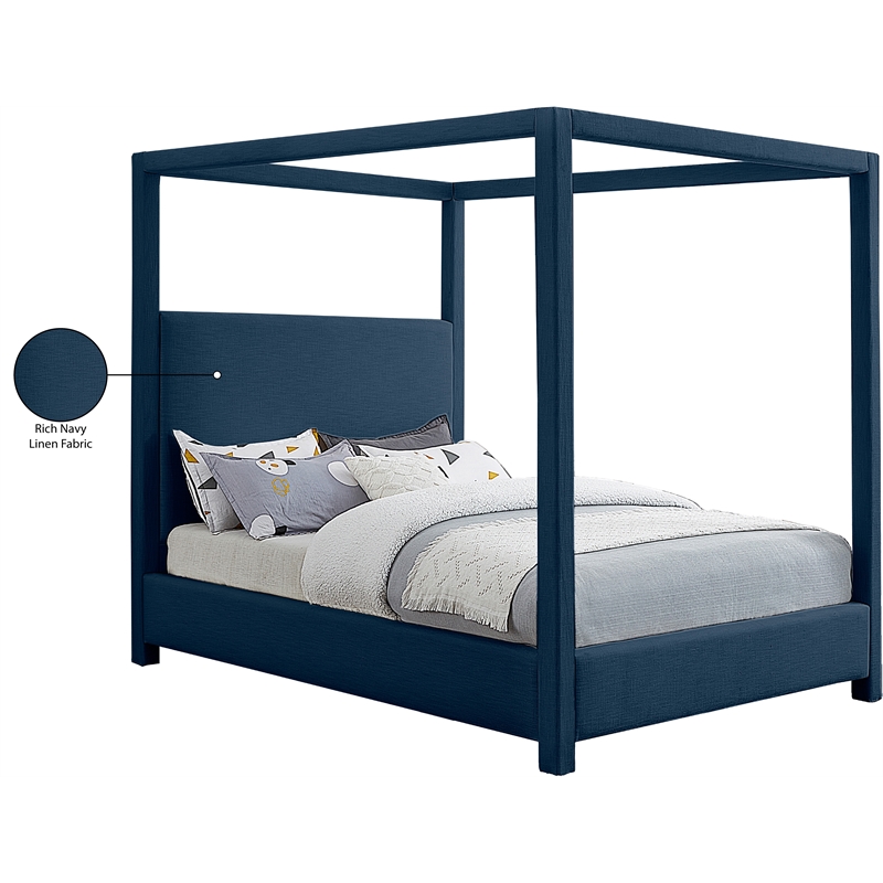 Bowery Hill Contemporary Navy Linen Textured Fabric Queen Bed