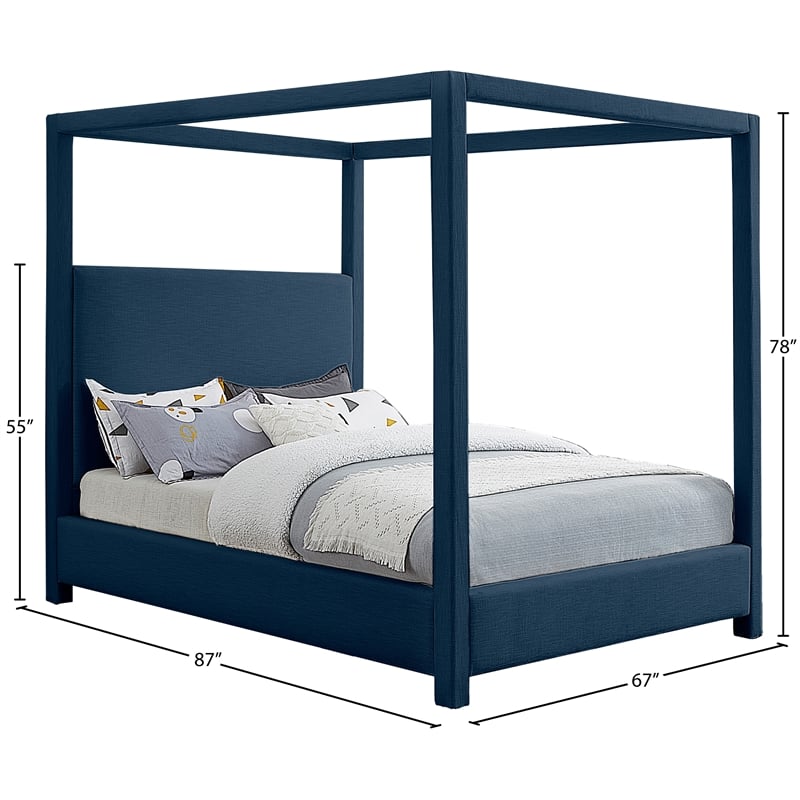 Bowery Hill Contemporary Navy Linen Textured Fabric Queen Bed