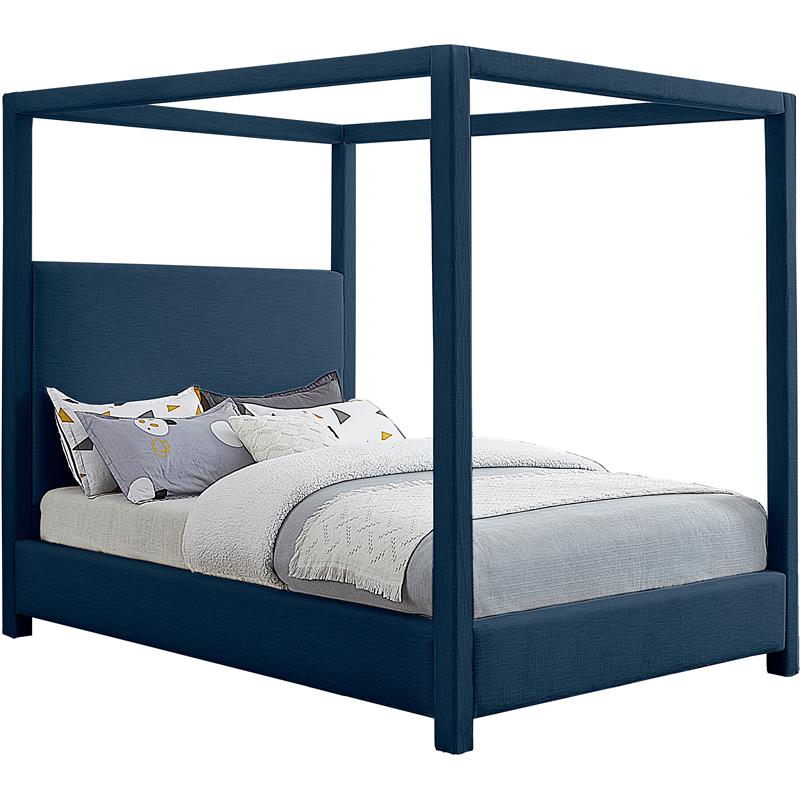 Bowery Hill Contemporary Navy Linen Textured Fabric Queen Bed