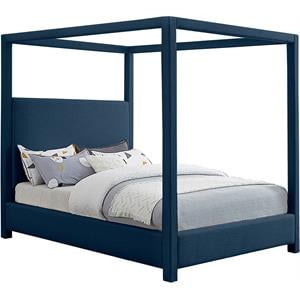 Bowery Hill Contemporary Navy Linen Textured Fabric Queen Bed