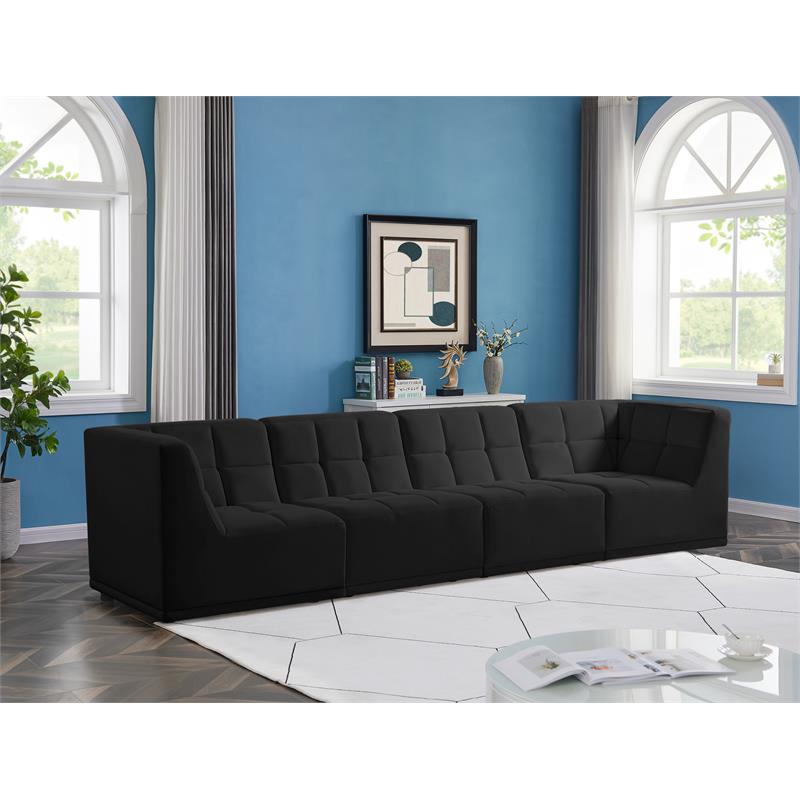 Bowery Hill Contemporary Biscuit Tufted Soft Black Velvet Modular Sofa