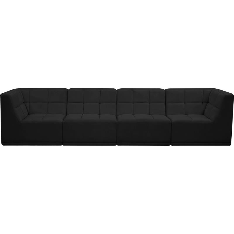 Bowery Hill Contemporary Biscuit Tufted Soft Black Velvet Modular Sofa
