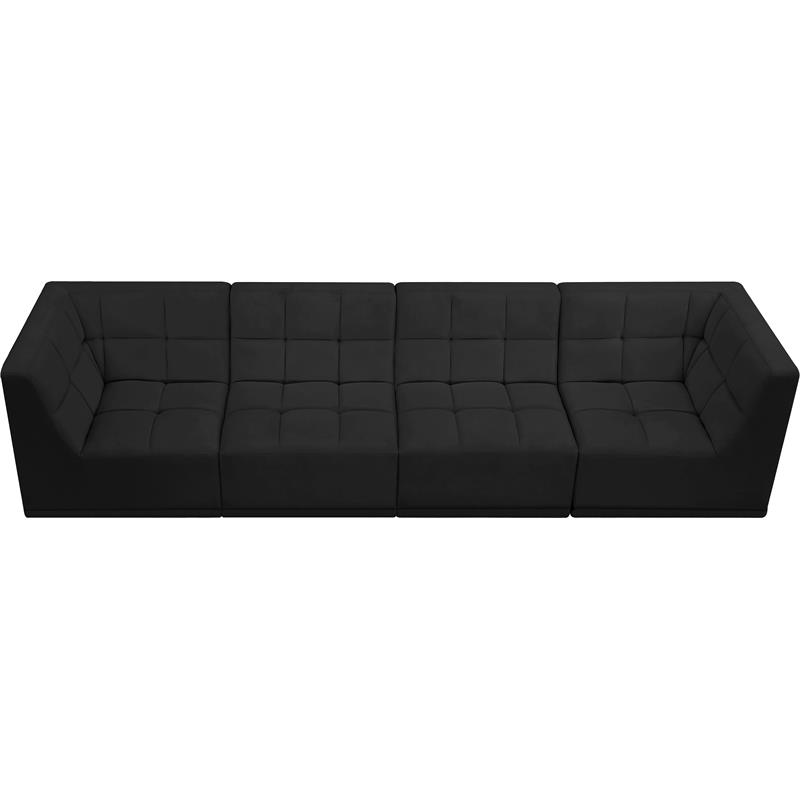 Bowery Hill Contemporary Biscuit Tufted Soft Black Velvet Modular Sofa