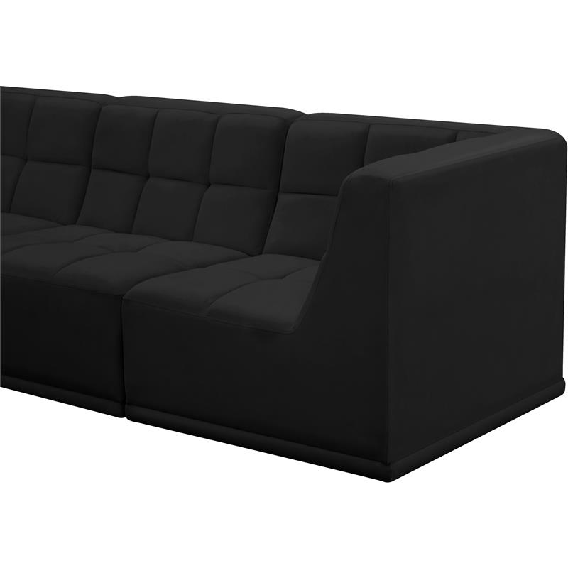 Bowery Hill Contemporary Biscuit Tufted Soft Black Velvet Modular Sofa
