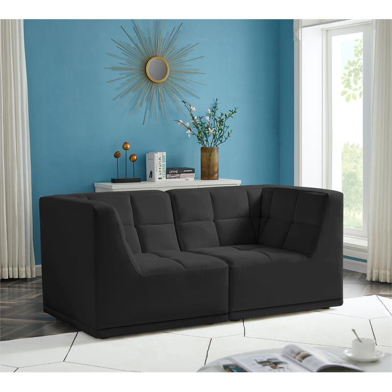 Bowery Hill Contemporary Biscuit Tufted Soft Black Velvet Modular Sofa