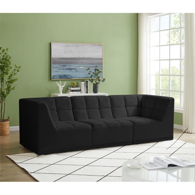 Bowery Hill Contemporary Biscuit Tufted Soft Black Velvet Modular Sofa
