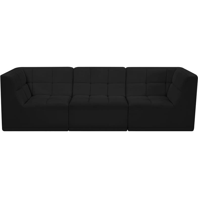 Bowery Hill Contemporary Biscuit Tufted Soft Black Velvet Modular Sofa