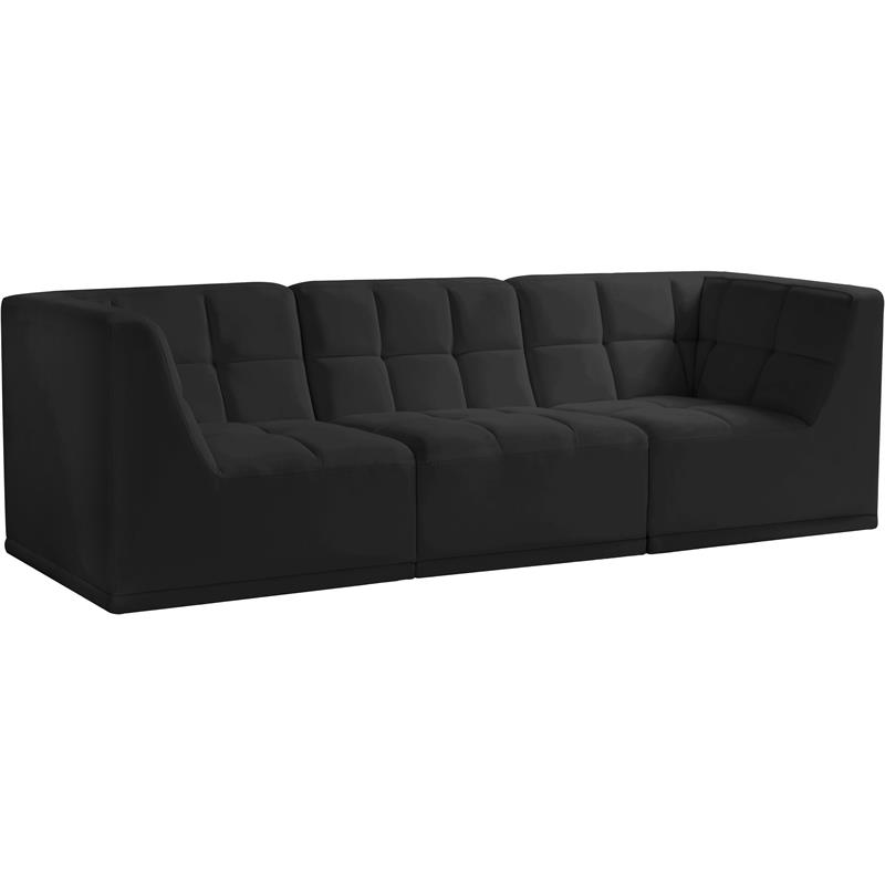 Bowery Hill Contemporary Biscuit Tufted Soft Black Velvet Modular Sofa