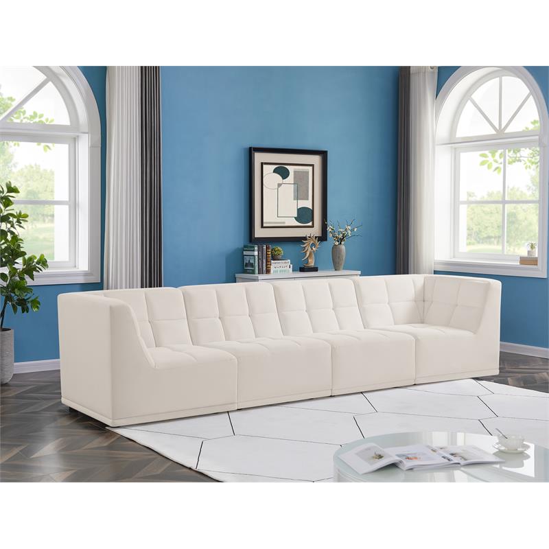 Bowery Hill Contemporary Biscuit Tufted Soft Cream Velvet Modular Sofa