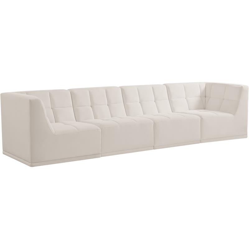 Bowery Hill Contemporary Biscuit Tufted Soft Cream Velvet Modular Sofa