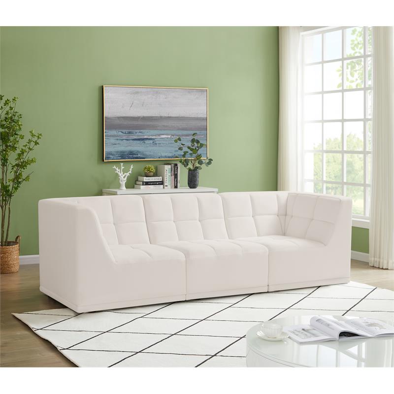 Bowery Hill Contemporary Biscuit Tufted Soft Cream Velvet Modular Sofa
