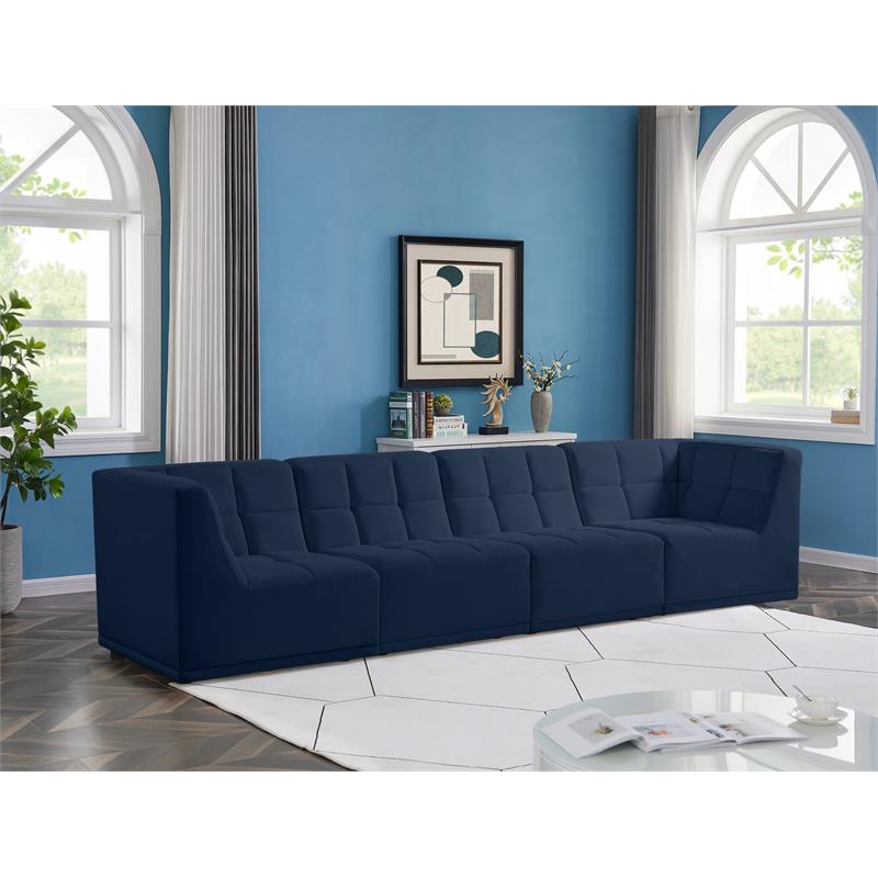 Bowery Hill Contemporary Biscuit Tufted Soft Navy Velvet Modular Sofa
