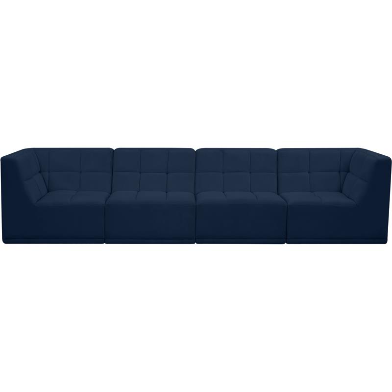 Bowery Hill Contemporary Biscuit Tufted Soft Navy Velvet Modular Sofa