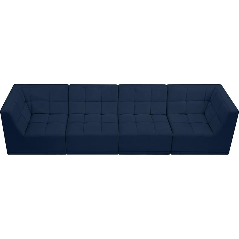 Bowery Hill Contemporary Biscuit Tufted Soft Navy Velvet Modular Sofa