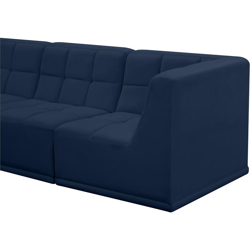Bowery Hill Contemporary Biscuit Tufted Soft Navy Velvet Modular Sofa