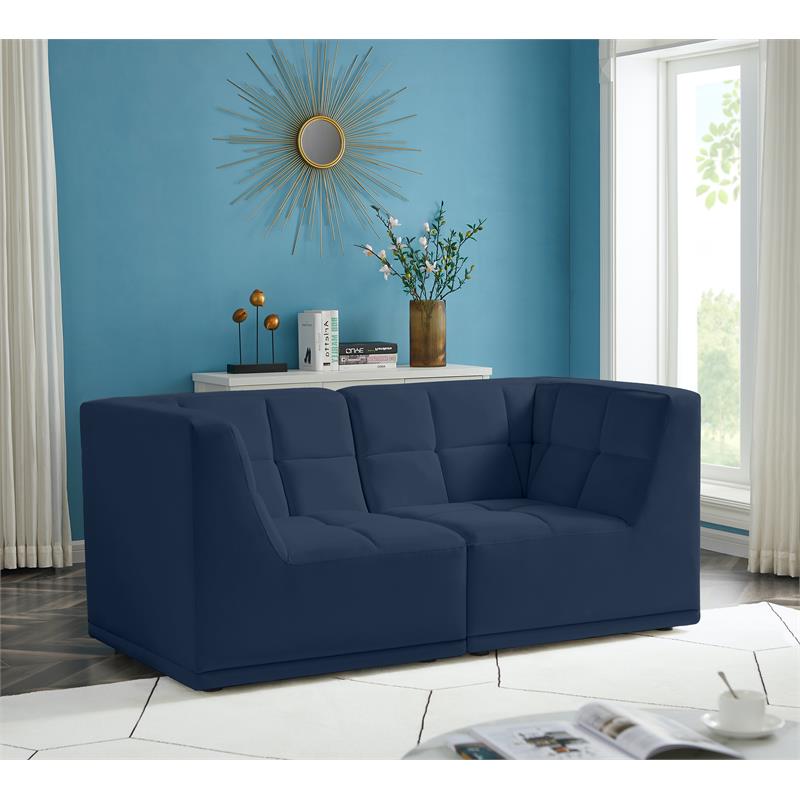 Bowery Hill Contemporary Biscuit Tufted Soft Navy Velvet Modular Sofa