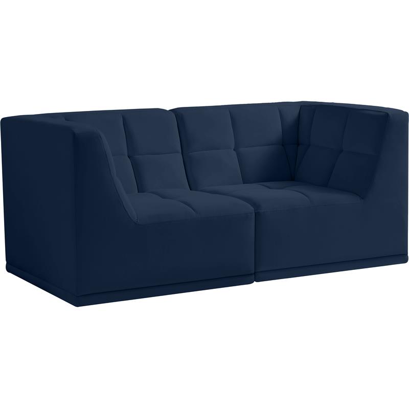 Bowery Hill Contemporary Biscuit Tufted Soft Navy Velvet Modular Sofa