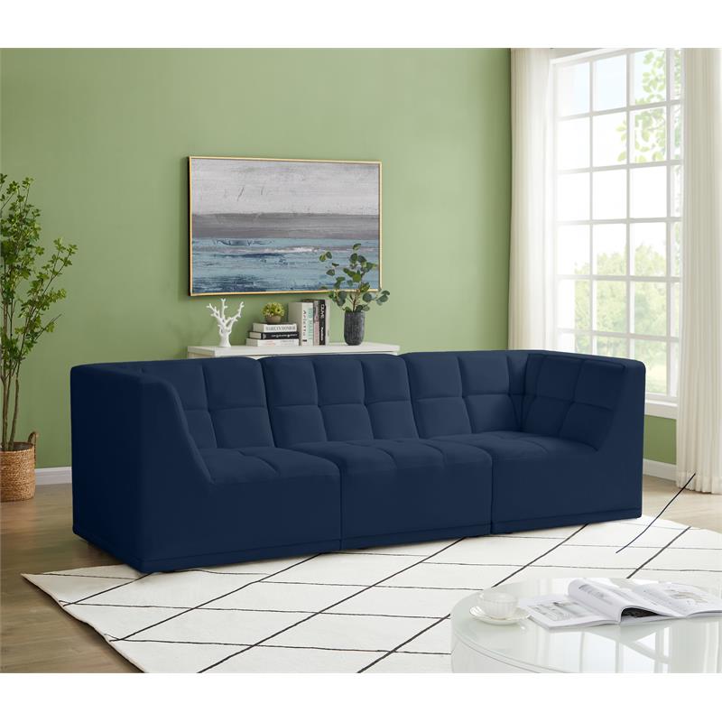 Bowery Hill Contemporary Biscuit Tufted Soft Navy Velvet Modular Sofa