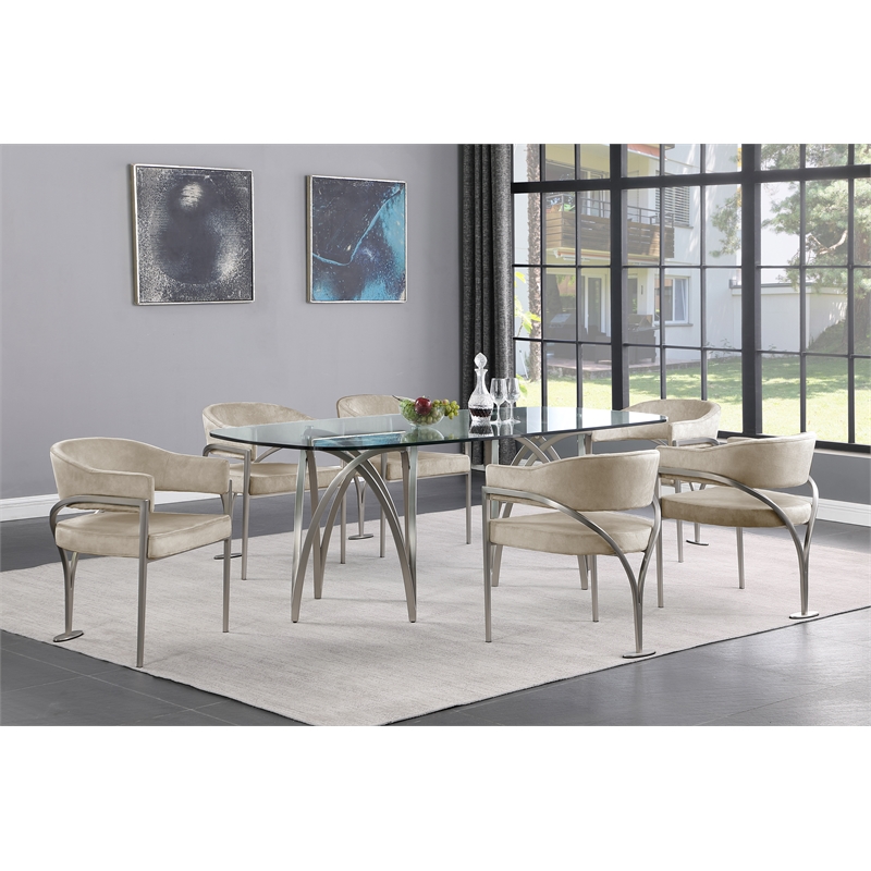 Bowery Hill Modern / Contemporary Brushed Chrome Metal Base Silver Dining Table