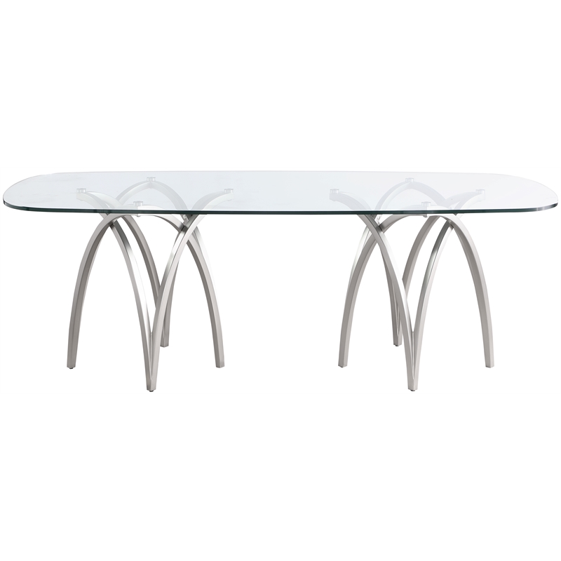 Bowery Hill Modern / Contemporary Brushed Chrome Metal Base Silver Dining Table