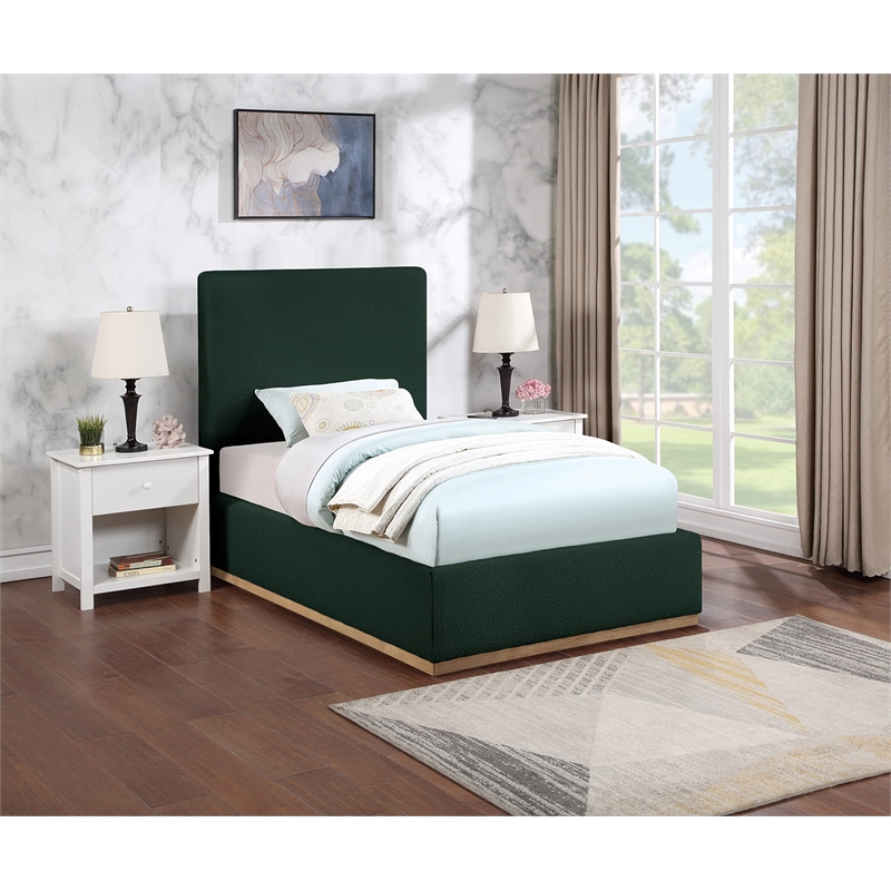 Bowery Hill Contemporary Rich Green Durable Boucle Fabric Twin Bed