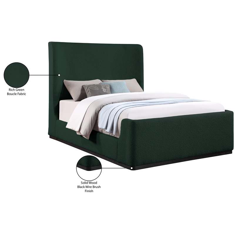 Bowery Hill Contemporary Rich Green Durable Boucle Fabric Full Bed