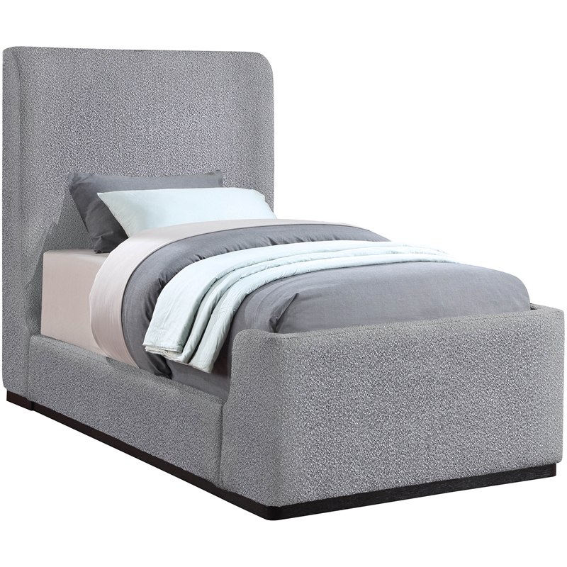 Bowery Hill Contemporary Grey Durable Boucle Fabric Twin Bed