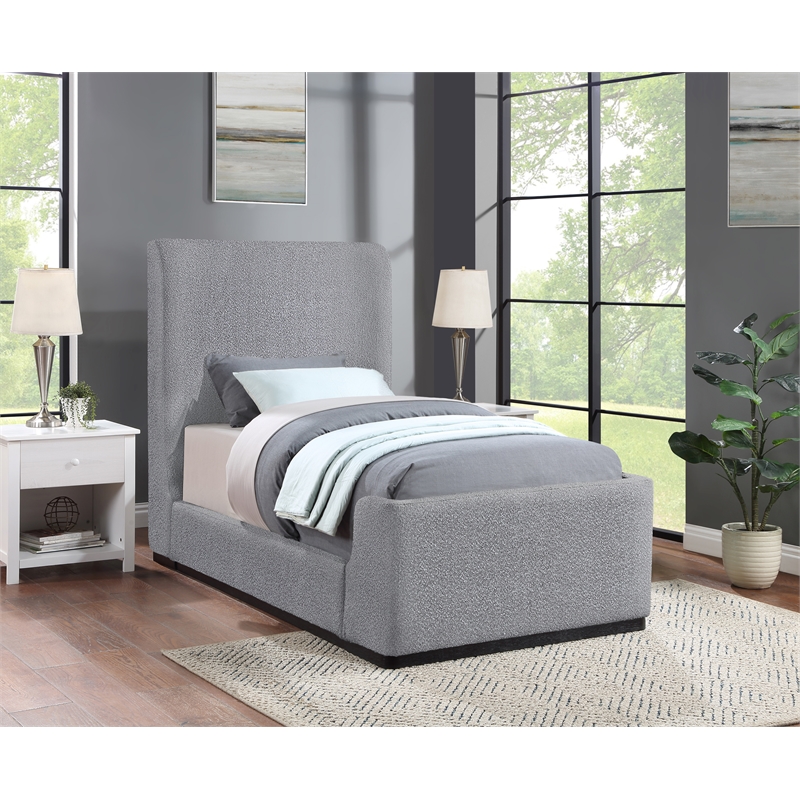 Bowery Hill Contemporary Grey Durable Boucle Fabric Twin Bed