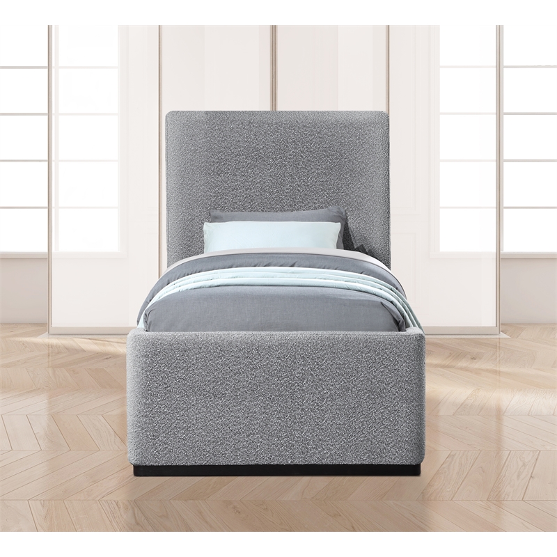 Bowery Hill Contemporary Grey Durable Boucle Fabric Twin Bed