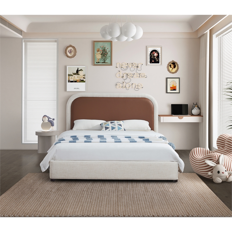 Bowery Hill Contemporary Soft Brown & Rich Cream Linen Textured Full Bed