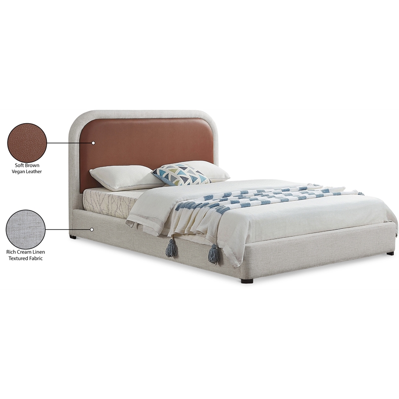 Bowery Hill Contemporary Soft Brown & Rich Cream Linen Textured King Bed