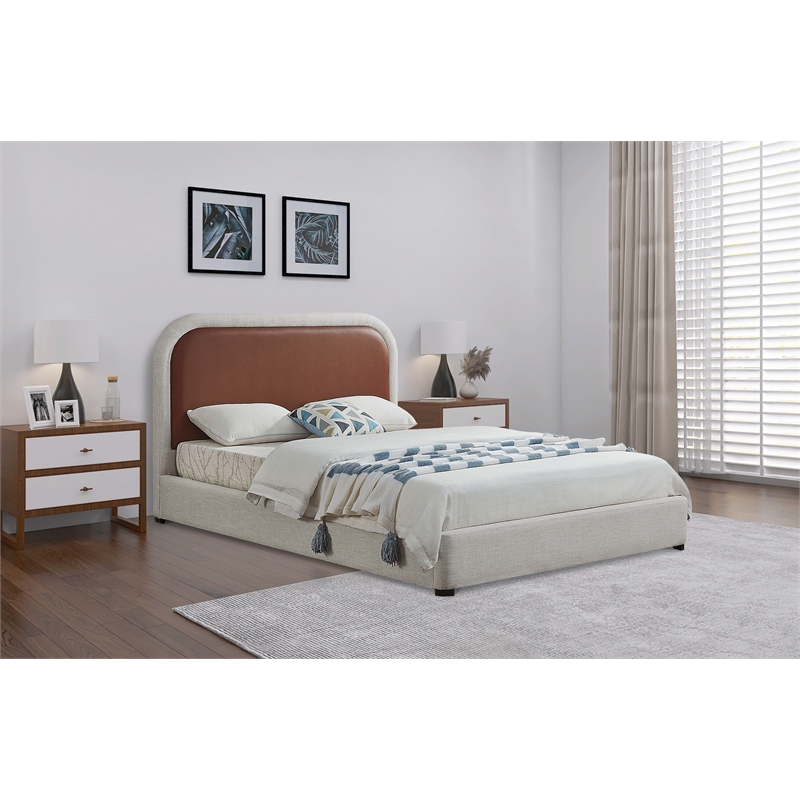Bowery Hill Contemporary Soft Brown & Rich Cream Linen Textured King Bed