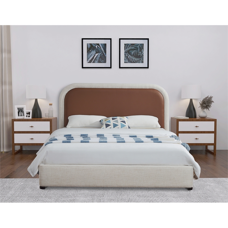 Bowery Hill Contemporary Soft Brown & Rich Cream Linen Textured Queen Bed