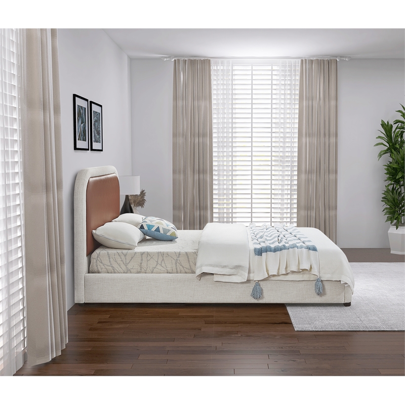 Bowery Hill Contemporary Soft Brown & Rich Cream Linen Textured Queen Bed