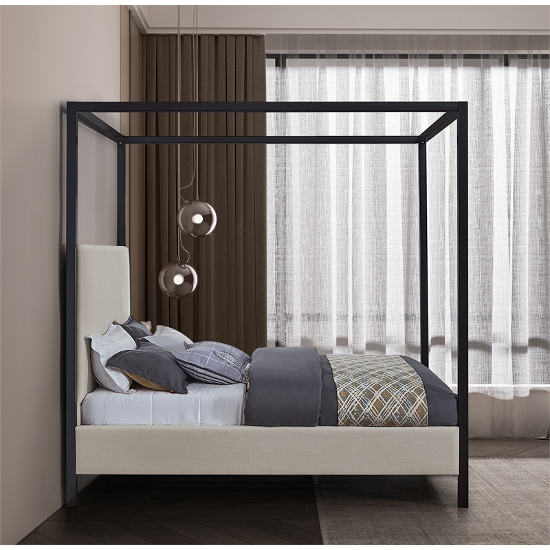 Bowery Hill Modern / Contemporary Beige Linen Textured Fabric Full Bed