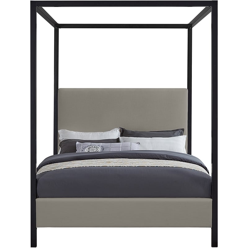 Bowery Hill Contemporary Linen Textured Fabric Upholstered Full Bed in Gray