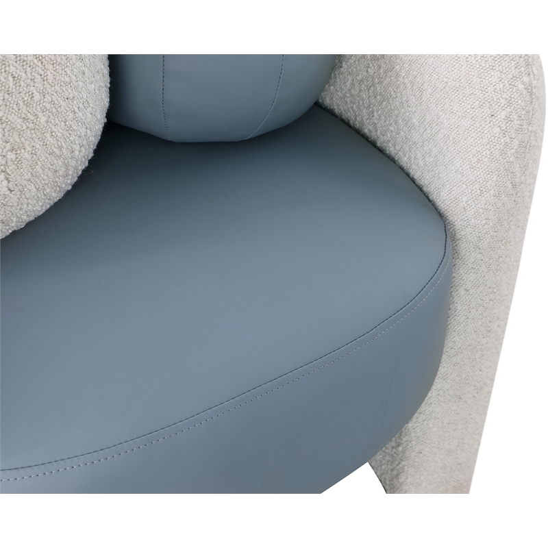 Bowery Hill Contemporary Cream Boucle Fabric / Blue Vegan Leather Accent Chair