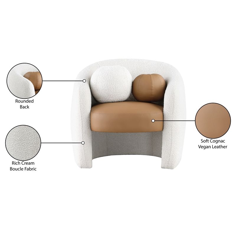 Bowery Hill Contemporary Cream Boucle / Cognac Vegan Leather Accent Chair