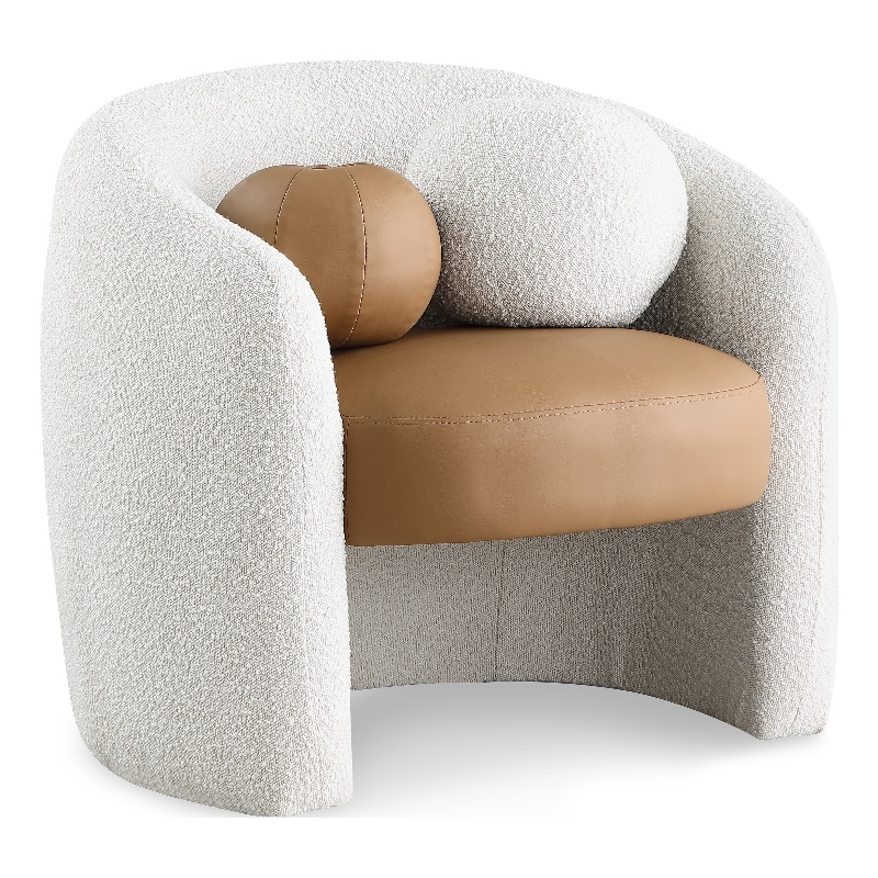 Bowery Hill Contemporary Cream Boucle / Cognac Vegan Leather Accent Chair
