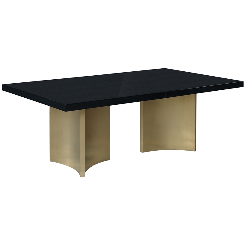 Bowery Hill Brushed Gold Stainless Steel Base Rich Black Dining Table